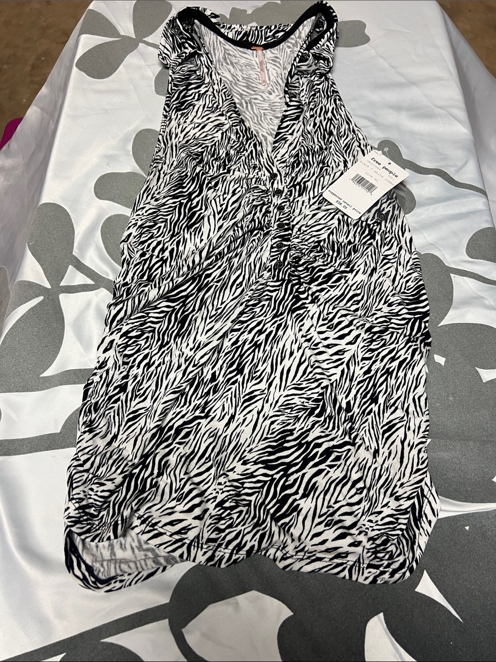 Free People Black and White Zebra Print Top